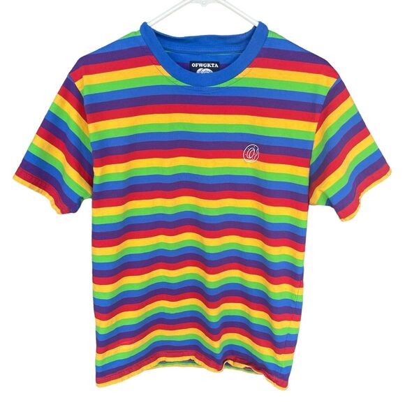 Odd Future OFWGKTA Shirt Mens Medium Kidcore Rainbow Short Sleeve Striped - Picture 1 of 10
